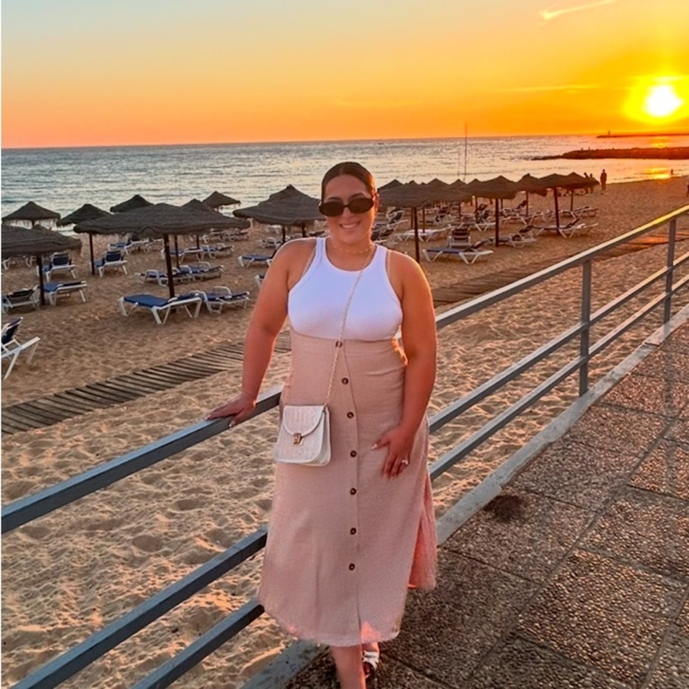 Beige Button-Down Midi Skirt